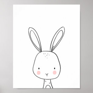 Bunny Woodland Animal Kinderzimmer Art Schwarzweiß Poster
