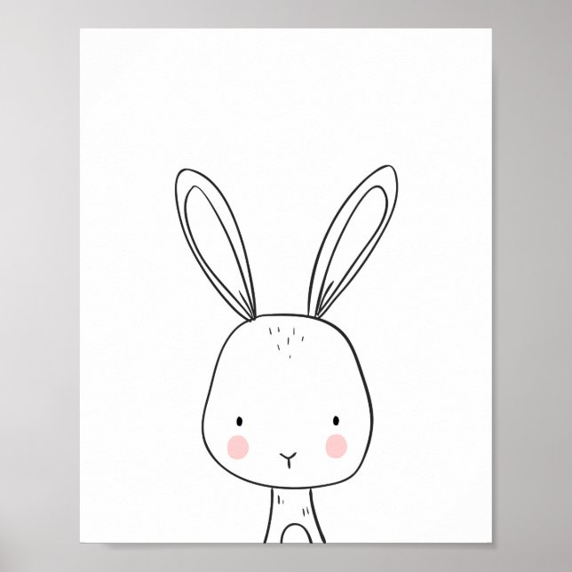 Bunny Woodland Animal Kinderzimmer Art Schwarzweiß Poster (Vorne)