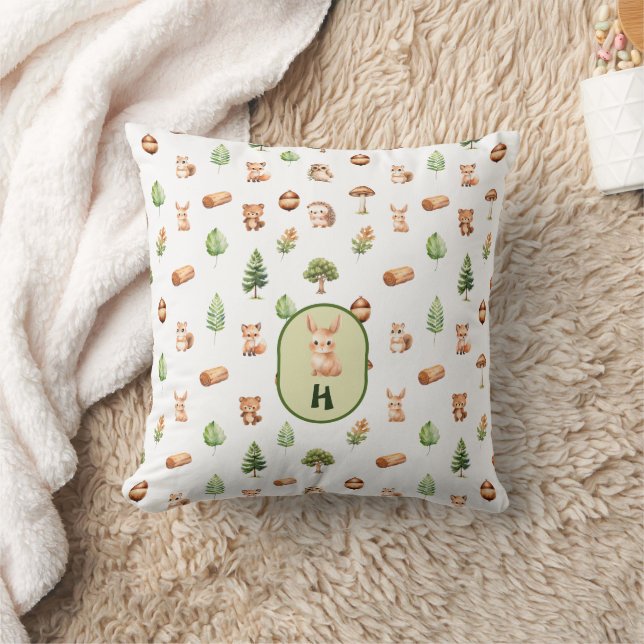Bunny Woodland Watercolor Animals Pattern Baby Kissen (Decke)