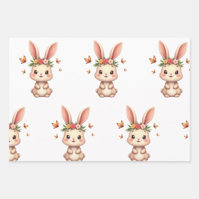 Bunny Wrapping Paper Geschenkpapier Set (Vorderseite)
