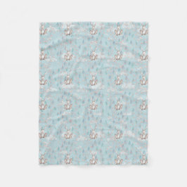 Bunny Wreath Clouds & Raindrops - Blau Fleecedecke