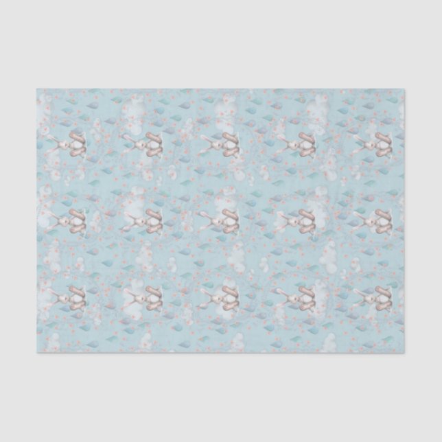 Bunny Wreath Clouds & Raindrops - Blau Seidenpapier (Vorderseite)