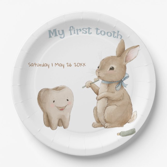 Bunny's boy First Tooth Party Pappteller (Vorderseite)