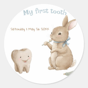 Bunny's boy First Tooth Party Runder Aufkleber