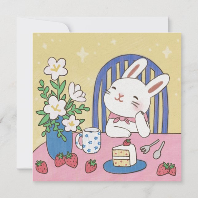 Bunny's Teatime-Illustration Dankeskarte (Vorderseite)