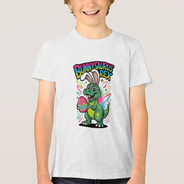 Bunnysaurus Ostern T-Shirt Dino Bunny Hybrid Urlau Tri-Blend Shirt (Vorderseite)