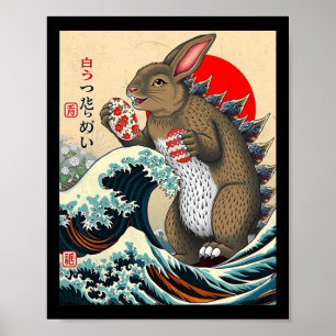 Bunnyzilla Japanische Kunst Lustiger Hase Ostern Poster