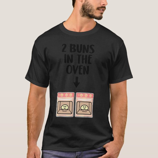 Buns in den Oven Twins Schwangerschaft Ankündigung T-Shirt (Vorderseite)