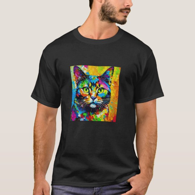 Bunt Bemalte Katze T-Shirt (Vorderseite)