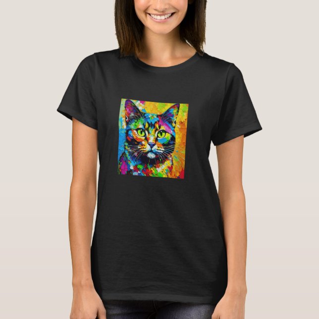 Bunt bemalte Katze T-Shirt (Vorderseite)