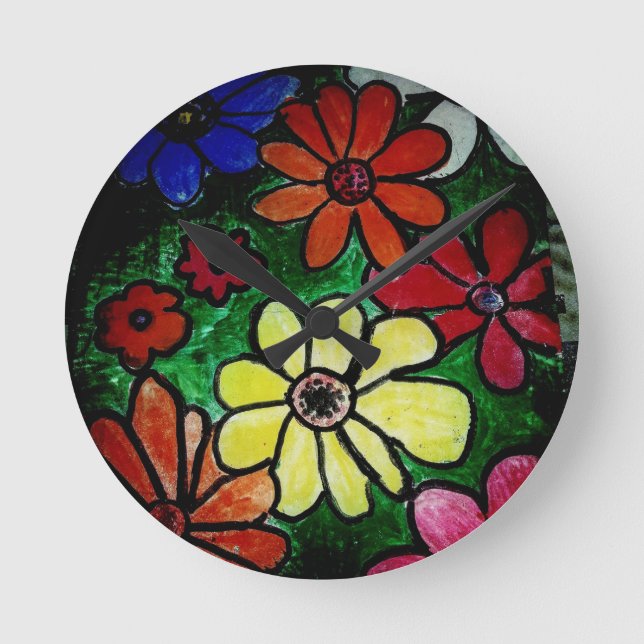 bunt blühende Blume Runde Wanduhr (Vorderseite)