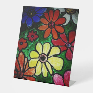 bunt blühende Blume Sockelschild