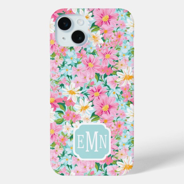 Bunt blühender Garten mit Monogramm Case-Mate iPhone Hülle (Rückseite)