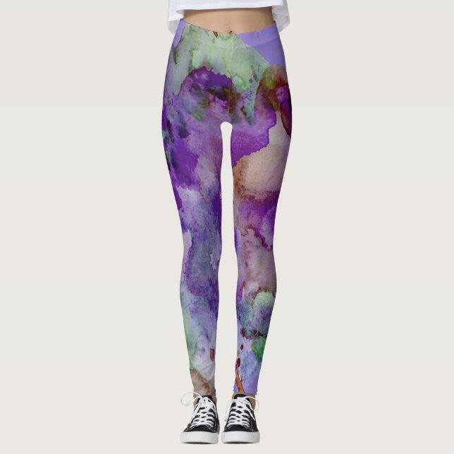 Bunt, einzigartig, malen Sie Spritzer lila u. grün Leggings (Vorderseite)