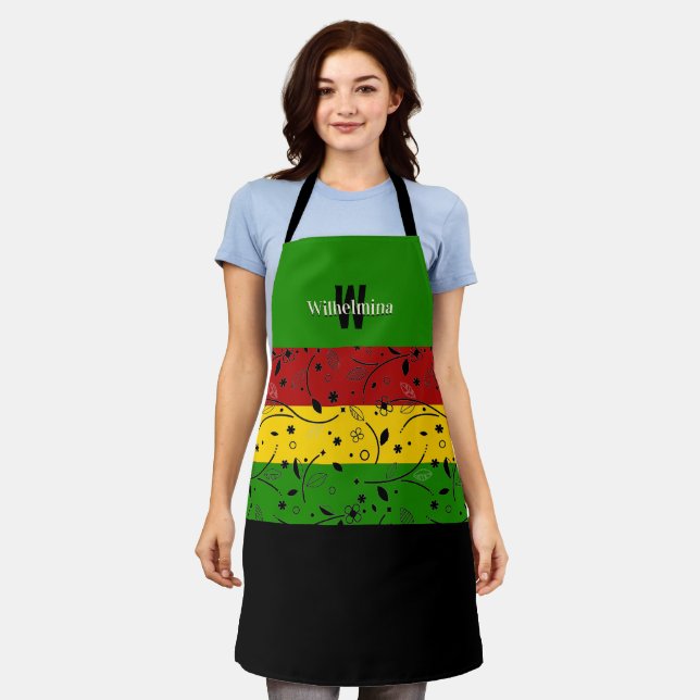 Bunt | Floral | Monogramm Personalisiert Schürze (Getragen)