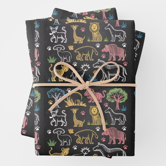 Bunt gefärbte Dschungeltiere und -bäume Geschenkpapier Set (Von Creator hochgeladen)