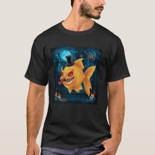 Bunt gefärbte unheimliche Fische mit Zylinder Hall T-Shirt
