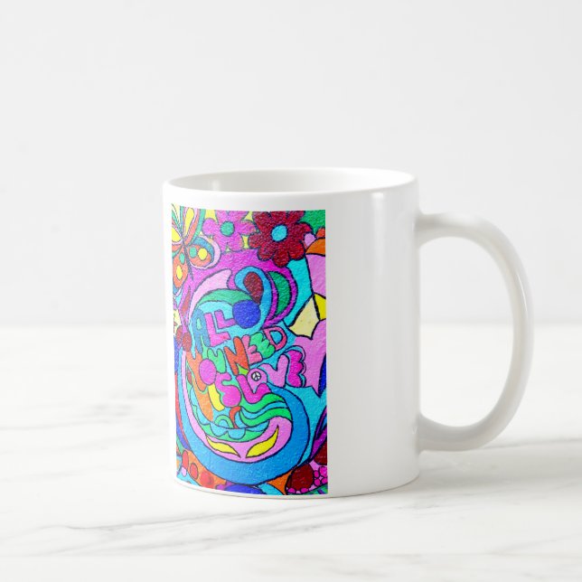 bunt groovy Hippie Stil Liebe Tasse (Rechts)