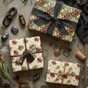 Bunt Grün Rot Blumen Blühen Wasserfarbe TMF26 Geschenkpapier Set