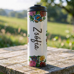 bunt hungrige Blume - individuelle Name Thermosbecher