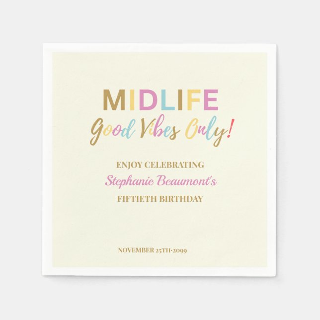 Bunt Lustig Lebensmitte Gute Laune 50. Geburtstag Serviette (Vorderseite)