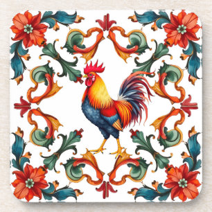 Bunt,mediterran,Mosaik,Hahn,Vogel, Getränkeuntersetzer