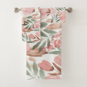 Bunt, Romantisches Wasserfarben-Blumenmuster Badhandtuch Set