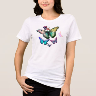 Bunt Schmetterlinge auf Vorder- und Rückseite Weiß Tri-Blend Shirt