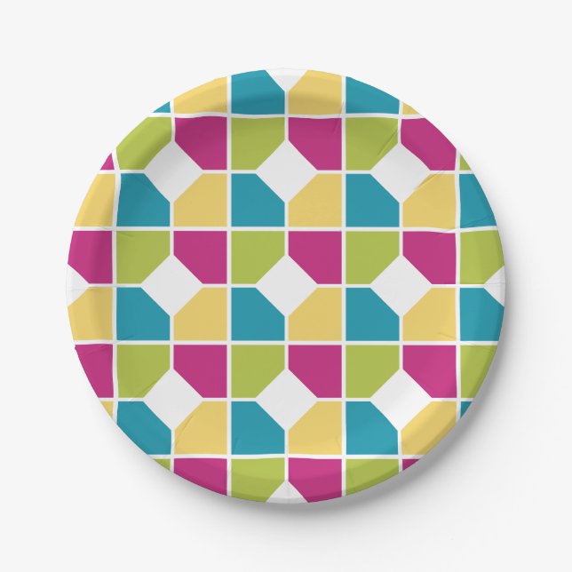 Bunt | SOMMERFARBEN | Quadranten | Geometrisch Pappteller (Vorderseite)