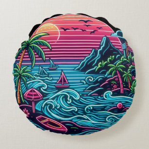 Bunt. Tropischer/hawaiianischer Nebel Rundes Kissen