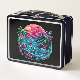 Bunt. Tropisches/Hawaiianisches Neon Metall Brotdose