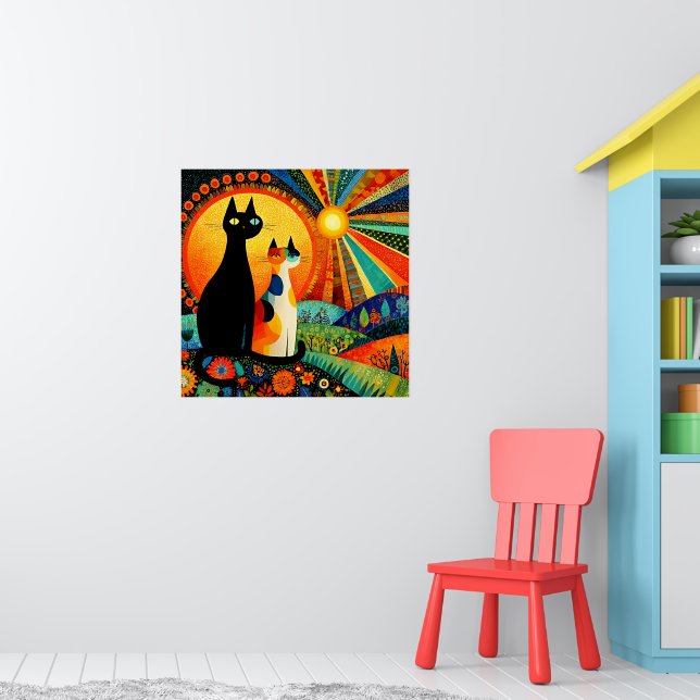 Bunt und lustig, zwei Katzen, Poster (Kinderzimmer 1)