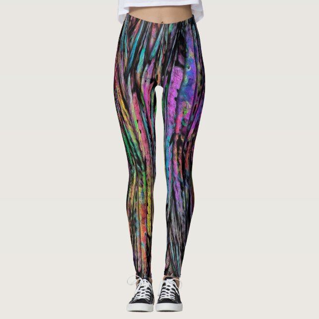 Bunt, verrückt, Funky mit vertikaler abstrakter Leggings (Vorderseite)