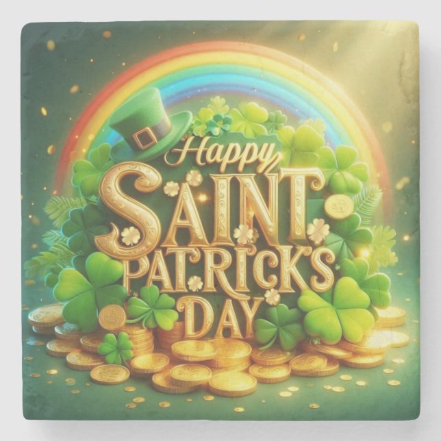 Bunt, wunderlich Regenbogen Saint Patrick's Day Steinuntersetzer (Vorderseite)