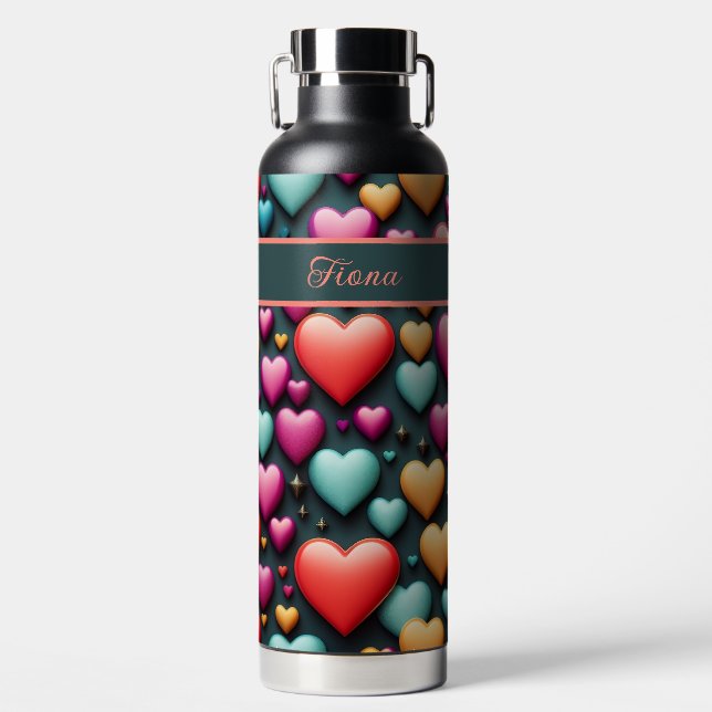 Bunte 3D Herzen Muster Trinkflasche (Vorderseite)