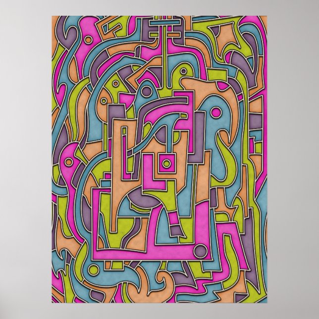 Bunte 60er Mod Geometrisch Abstrakt Poster (Vorne)