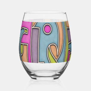 Bunte 60er Mod Geometrisch Abstrakt Weinglas Ohne Stiel