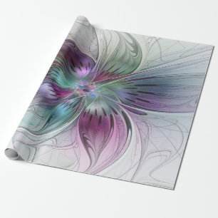Bunte abstrakte Blumen moderne Floral-Fraktal-Kuns Geschenkpapier