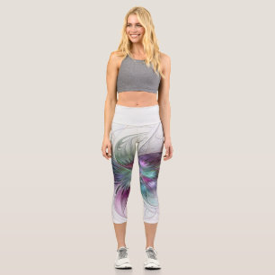 Bunte abstrakte Blumen moderne florale Fractal-Kun Capri Leggings