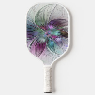 Bunte abstrakte Blumen moderne florale Fractal-Kun Pickleball Schläger