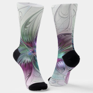Bunte abstrakte Blumen moderne florale Fractal-Kun Socken