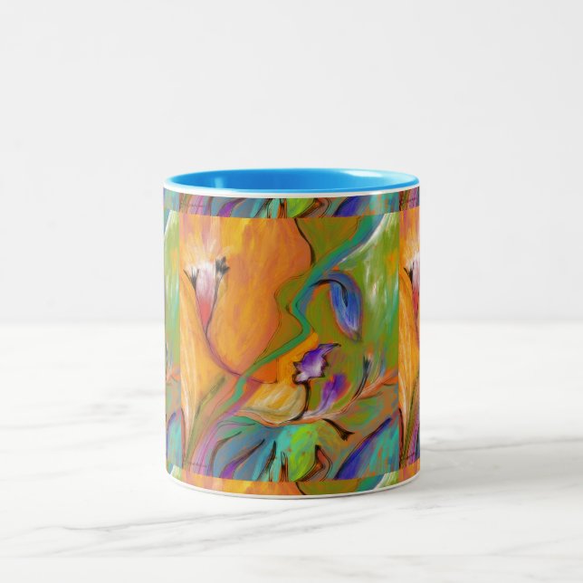 Bunte abstrakte Blumen-TASSE Zweifarbige Tasse (Mittel)