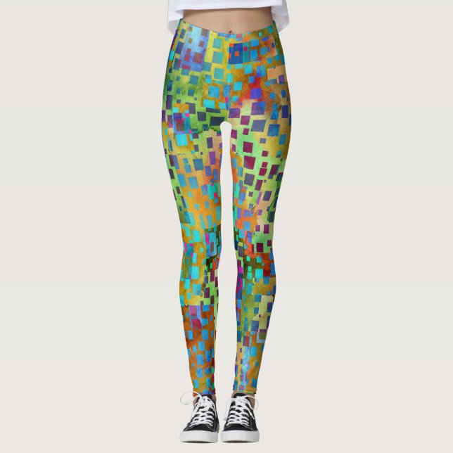 Bunte abstrakte Digital-Kunst mit Quadraten Leggings (Vorderseite)