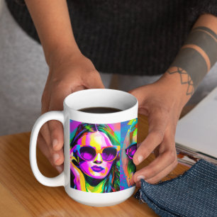 Bunte abstrakte digitale Kunst Frauen in Sonnenb Kaffeetasse