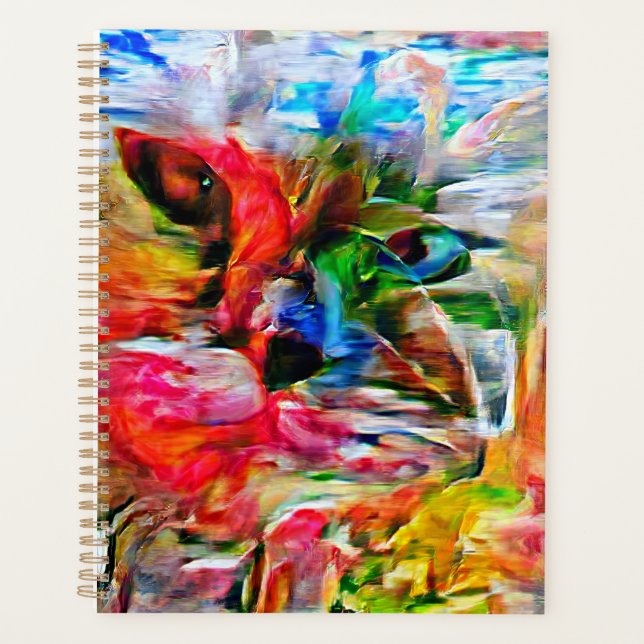 Bunte abstrakte expressionistische Katzenkunst dru Planer (Vorderseite)