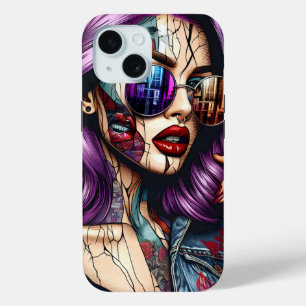 Bunte abstrakte hübsche Dame mit lila Haar Case-Mate iPhone Hülle