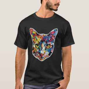 Bunte abstrakte Katze Süße Geometrie Polygon Katze T-Shirt