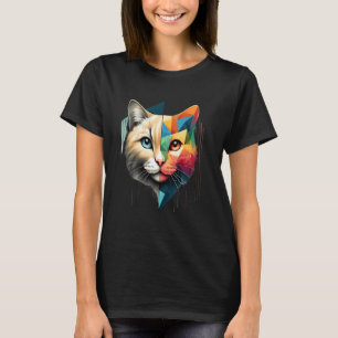 Bunte abstrakte Katzen-Halbgesicht süße Geometrie  T-Shirt