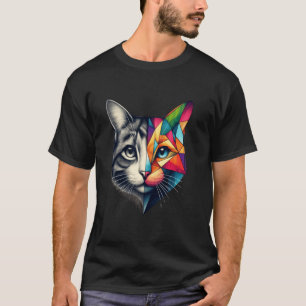 Bunte abstrakte Katzenbaby-Halbgesicht süße Geomet T-Shirt