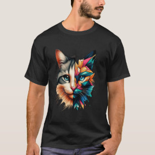 Bunte abstrakte Katzenjunge-Halbgesicht süße Geome T-Shirt